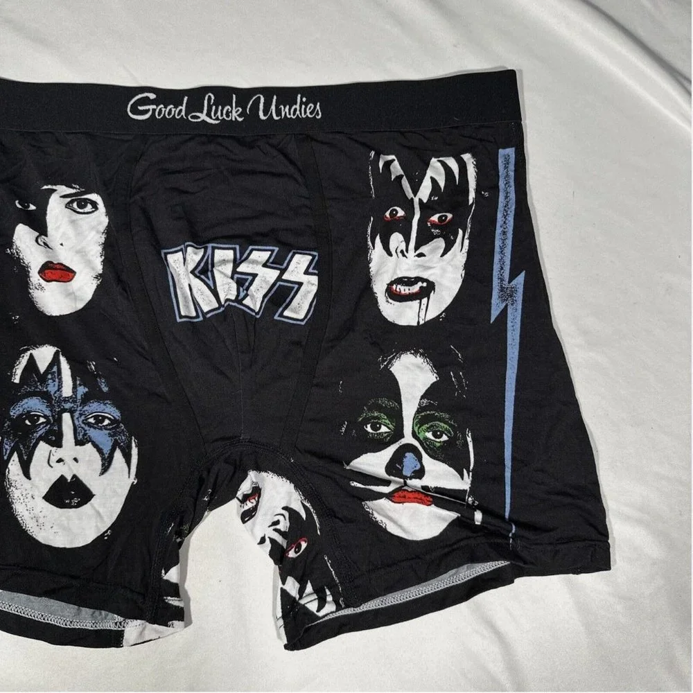 NEW‎ Good Luck Undies [ Men's Large ] KISS Boxer Brief Underwear Black